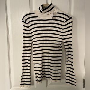 LOFT NWT Black and White Striped Turtleneck Sweater SIZE L